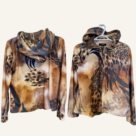 Y2K Kaktus Animal Print Velour Sequin Hoodie Size Small - Picture 1 of 10
